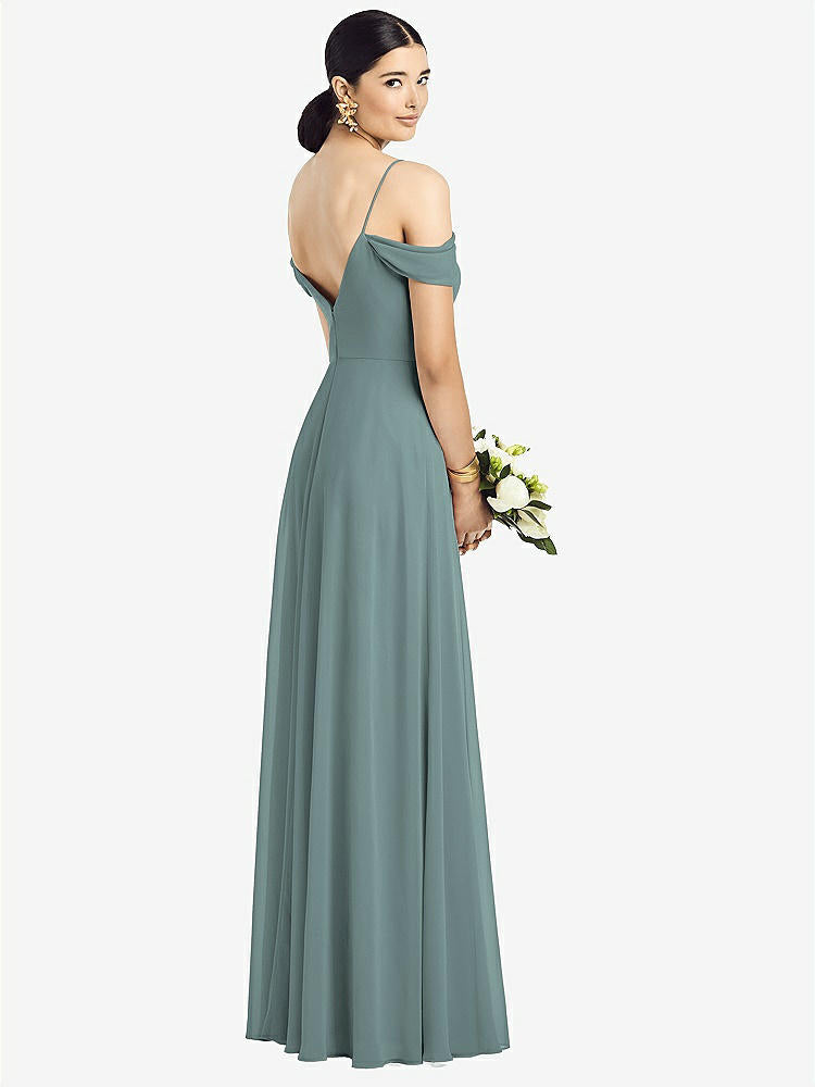 【STYLE: 1526】Cold-Shoulder V-Back Chiffon Maxi Dress【COLOR: Icelandic】
