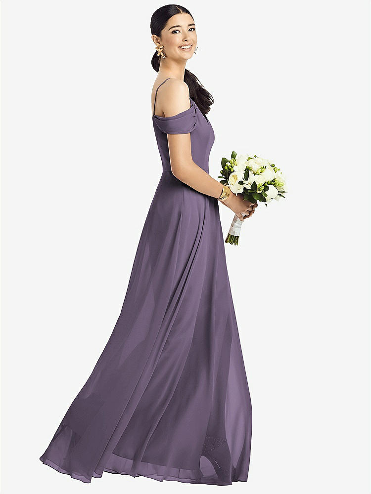 【STYLE: 1526】Cold-Shoulder V-Back Chiffon Maxi Dress【COLOR: Lavender】