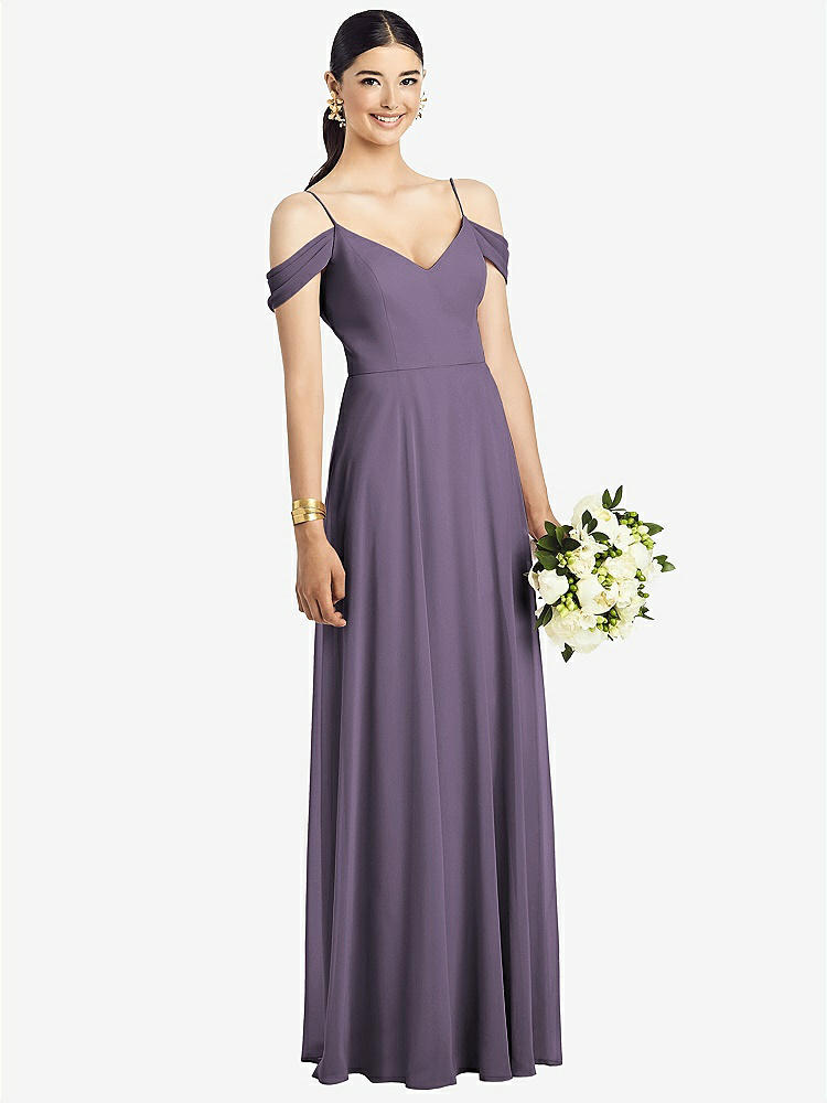 【STYLE: 1526】Cold-Shoulder V-Back Chiffon Maxi Dress【COLOR: Lavender】