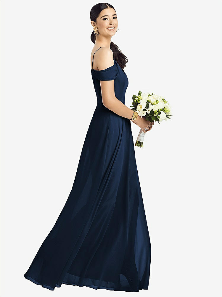 【NEW】【STYLE: 1526】コールドショルダー Vバック シフォン マキシ ドレス【COLOR: Midnight Navy】【SIZE: 00-30W】