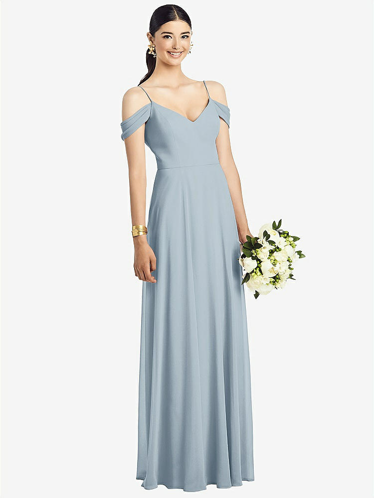 【STYLE: 1526】Cold-Shoulder V-Back Chiffon Maxi Dress【COLOR: Mist】