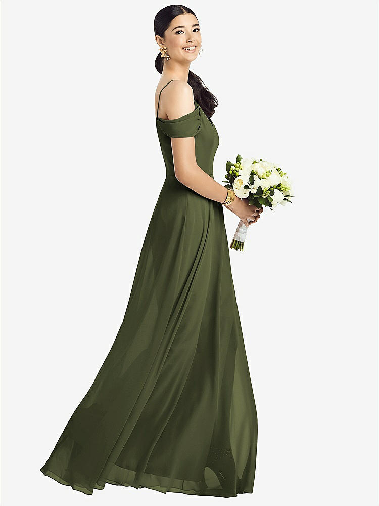 【STYLE: 1526】Cold-Shoulder V-Back Chiffon Maxi Dress【COLOR: Olive Green】