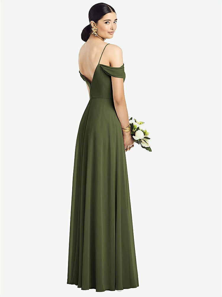 【STYLE: 1526】Cold-Shoulder V-Back Chiffon Maxi Dress【COLOR: Olive Green】