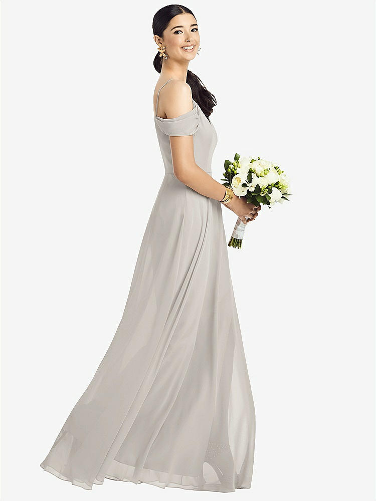 【STYLE: 1526】Cold-Shoulder V-Back Chiffon Maxi Dress【COLOR: Oyster】