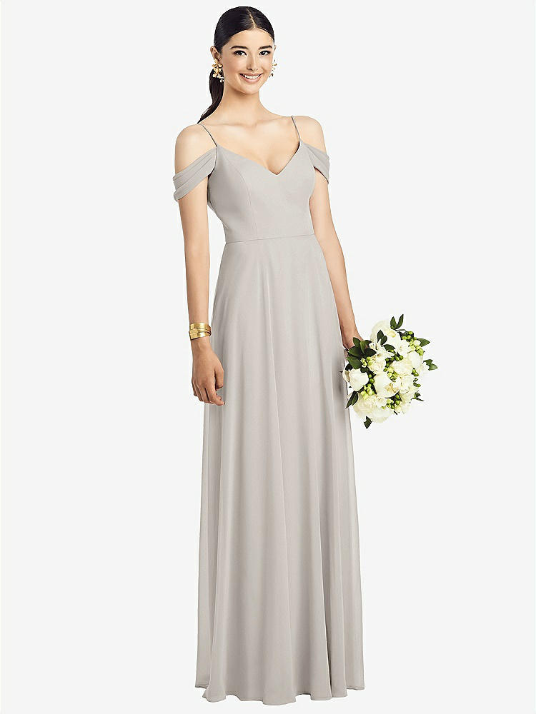【STYLE: 1526】Cold-Shoulder V-Back Chiffon Maxi Dress【COLOR: Oyster】