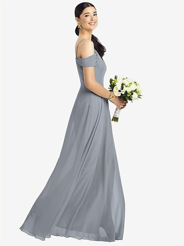 【NEW】【STYLE: 1526】コールドショルダー Vバック シフォン マキシ ドレス【COLOR: Platinum】【SIZE: 00-30W】