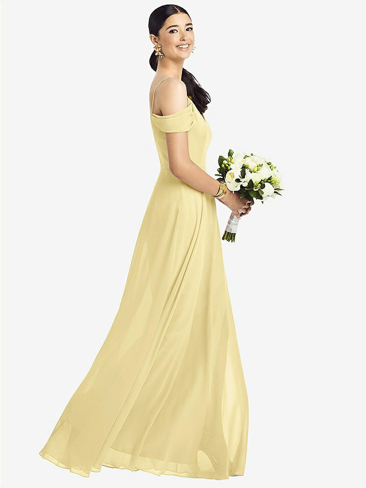 【STYLE: 1526】Cold-Shoulder V-Back Chiffon Maxi Dress【COLOR: Pale Yellow】
