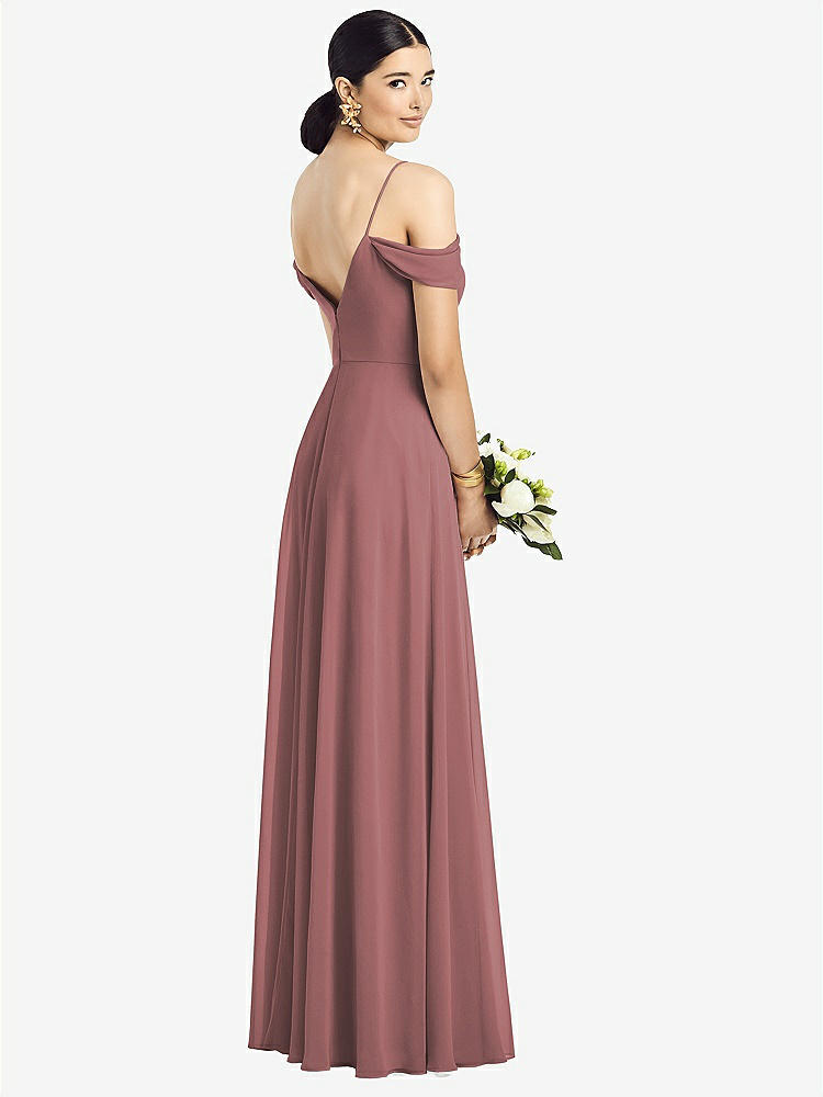 【STYLE: 1526】Cold-Shoulder V-Back Chiffon Maxi Dress【COLOR: Rosewood】