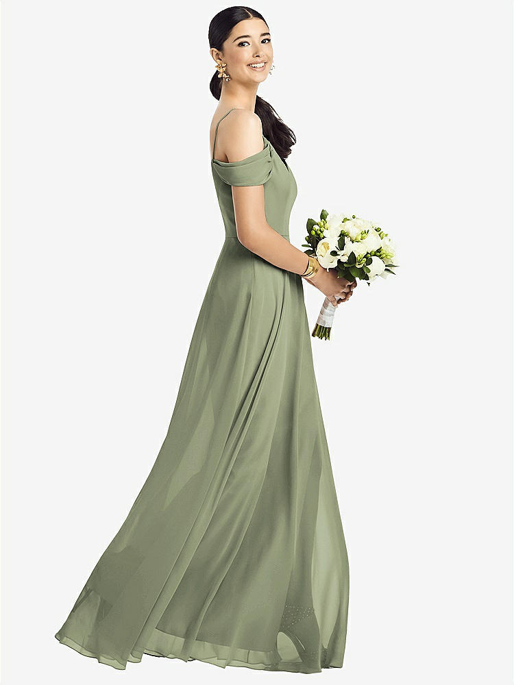 【STYLE: 1526】Cold-Shoulder V-Back Chiffon Maxi Dress【COLOR: Sage】