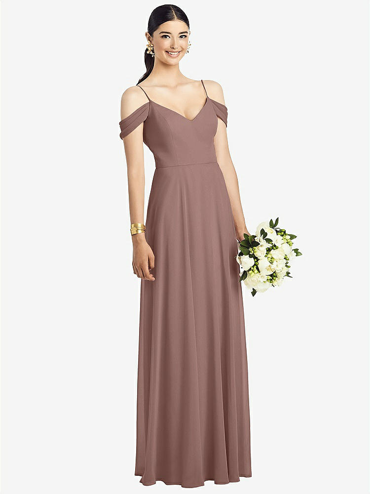 【NEW】【STYLE: 1526】コールドショルダー Vバック シフォン マキシ ドレス【COLOR: Sienna】【SIZE: 00-30W】