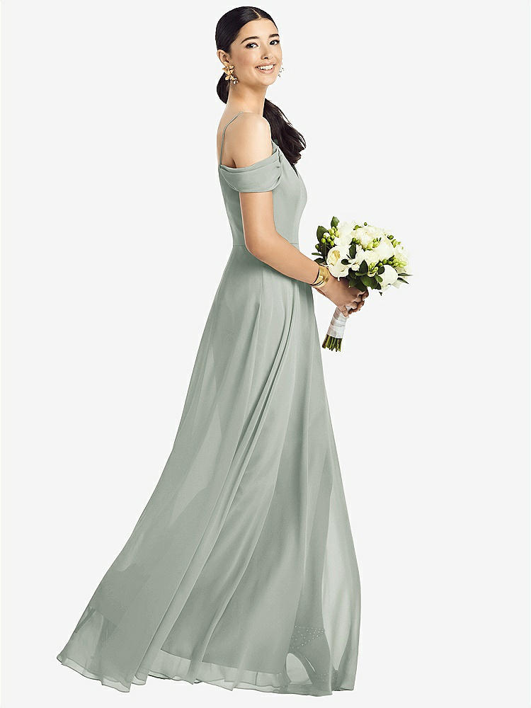 【STYLE: 1526】Cold-Shoulder V-Back Chiffon Maxi Dress【COLOR: Willow Green】