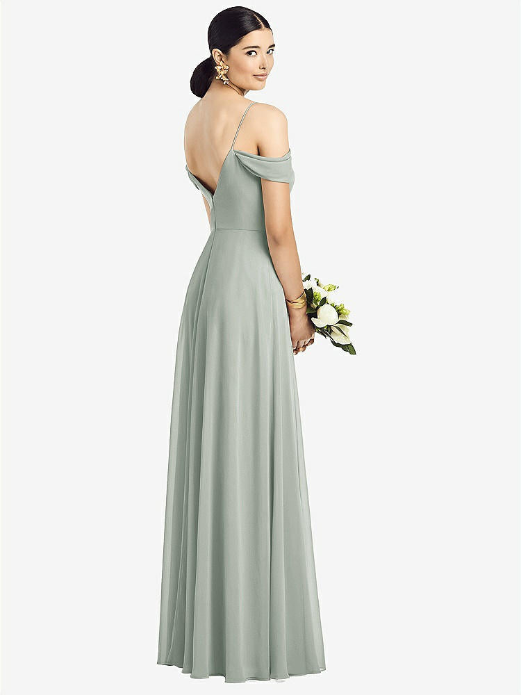 【STYLE: 1526】Cold-Shoulder V-Back Chiffon Maxi Dress【COLOR: Willow Green】