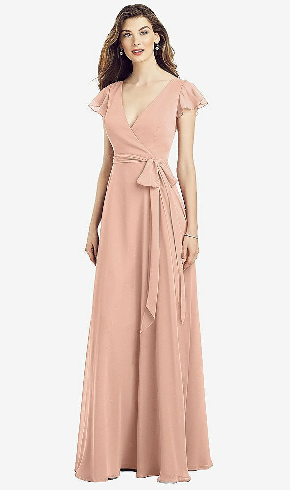 【NEW】【STYLE: 6817】フラッター 袖 フェイク ラップ シフォン ドレス【COLOR: Pale Peach】【SIZE: 00-30W】
