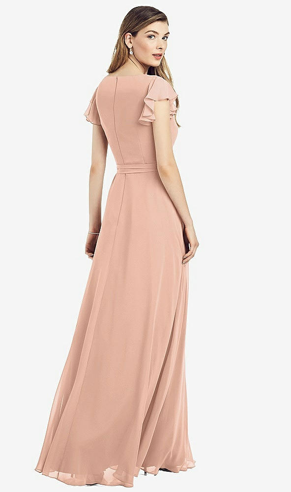 【NEW】【STYLE: 6817】フラッター 袖 フェイク ラップ シフォン ドレス【COLOR: Pale Peach】【SIZE: 00-30W】