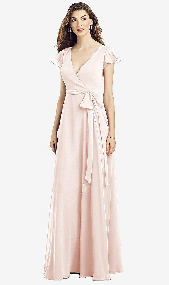 【STYLE: 6817】Flutter Sleeve Faux Wrap Chiffon Dress【COLOR: Blush】