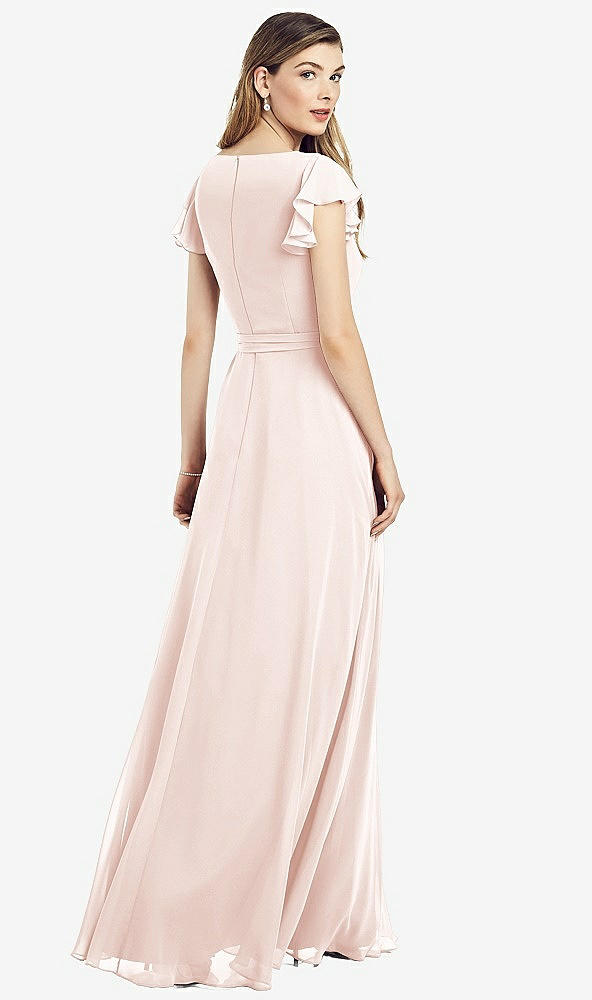 【STYLE: 6817】Flutter Sleeve Faux Wrap Chiffon Dress【COLOR: Blush】