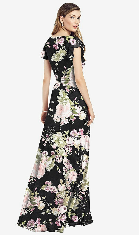 【NEW】【STYLE: 6817】フラッター 袖 フェイク ラップ シフォン ドレス【COLOR: Noir Garden】【SIZE: 00-30W】