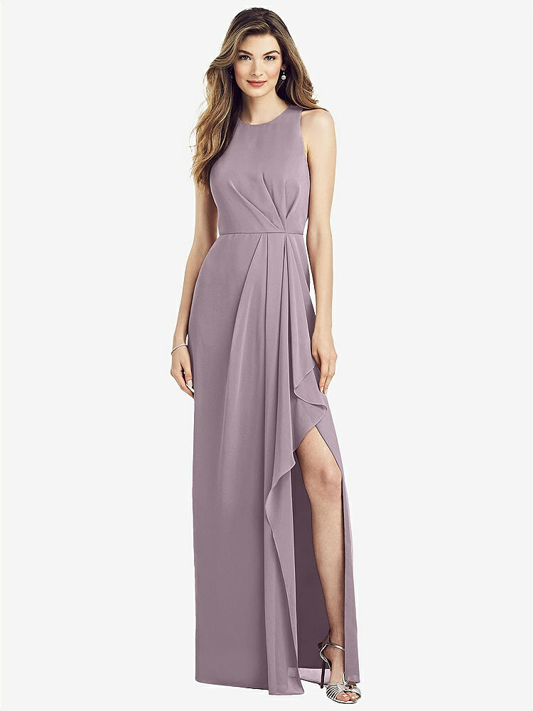 【STYLE: 6818】Sleeveless Chiffon Dress with Draped Front Slit【COLOR: Lilac Dusk】