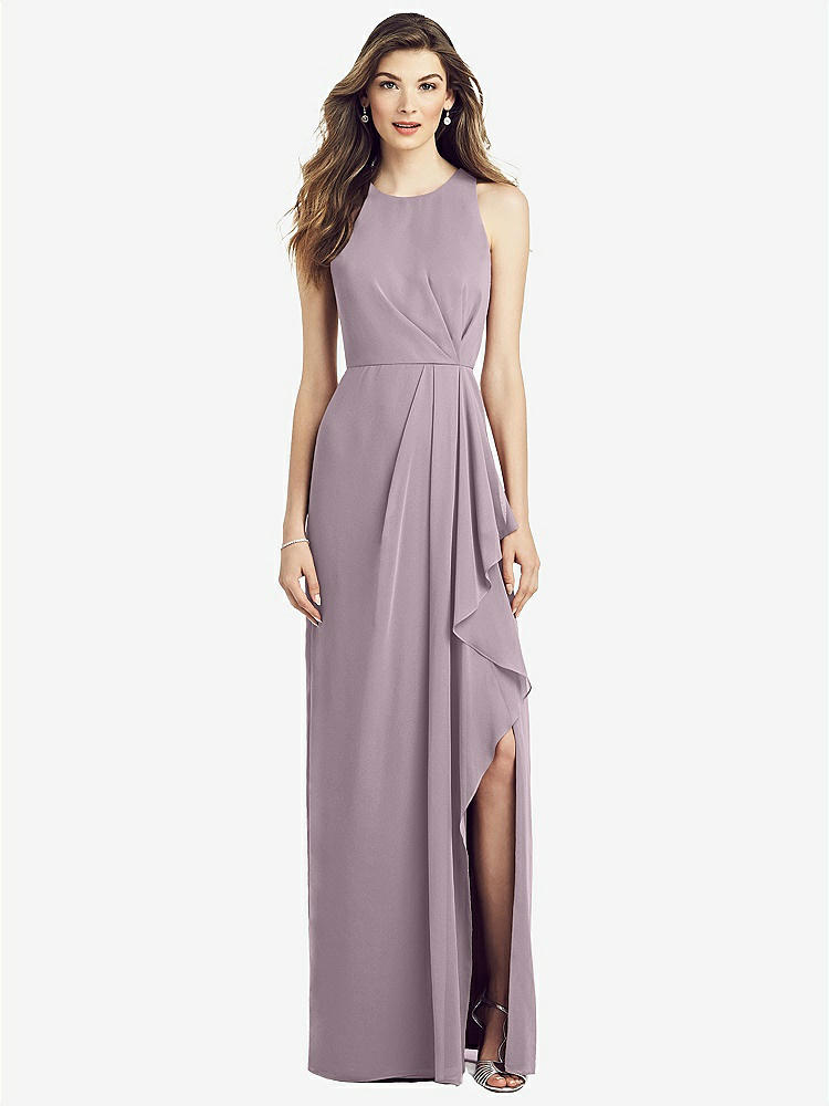 【STYLE: 6818】Sleeveless Chiffon Dress with Draped Front Slit【COLOR: Lilac Dusk】