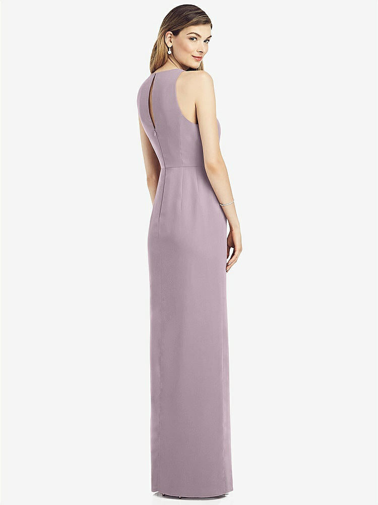 【STYLE: 6818】Sleeveless Chiffon Dress with Draped Front Slit【COLOR: Lilac Dusk】