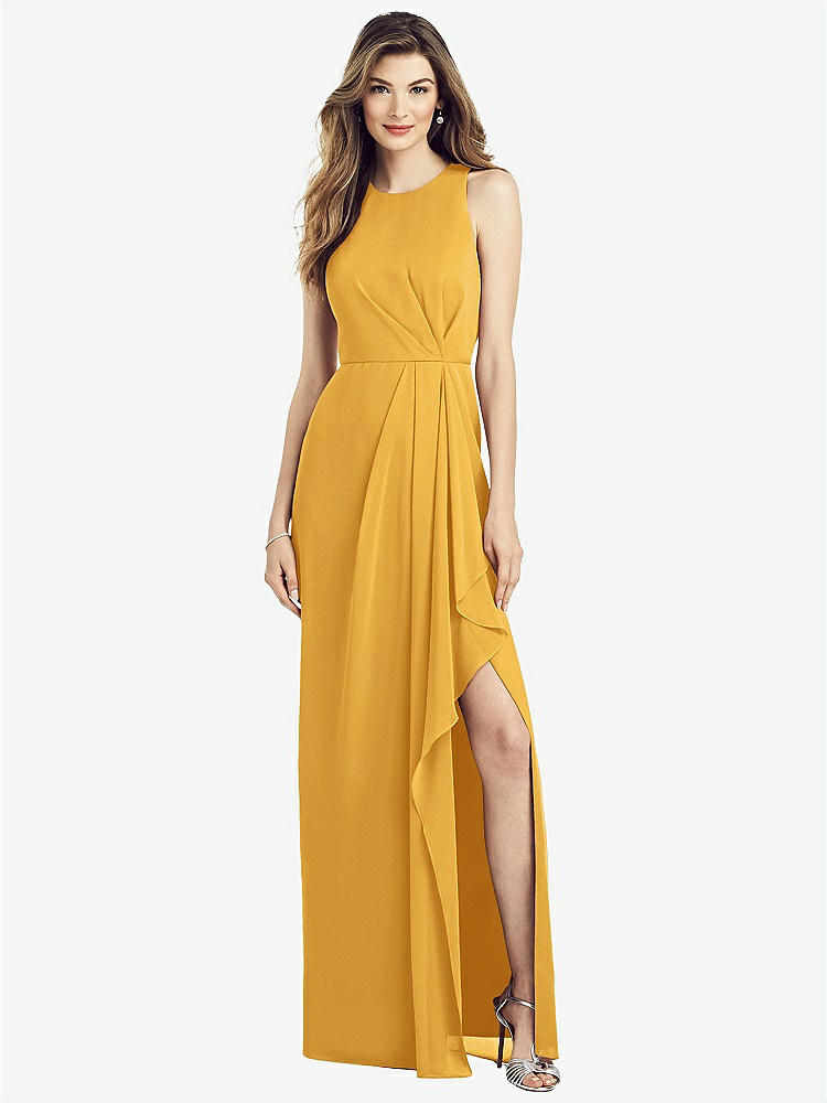 【STYLE: 6818】Sleeveless Chiffon Dress with Draped Front Slit【COLOR: NYC Yellow】