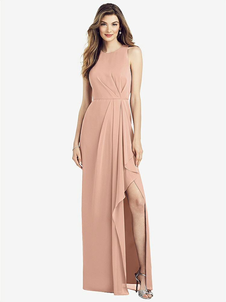 【STYLE: 6818】Sleeveless Chiffon Dress with Draped Front Slit【COLOR: Pale Peach】