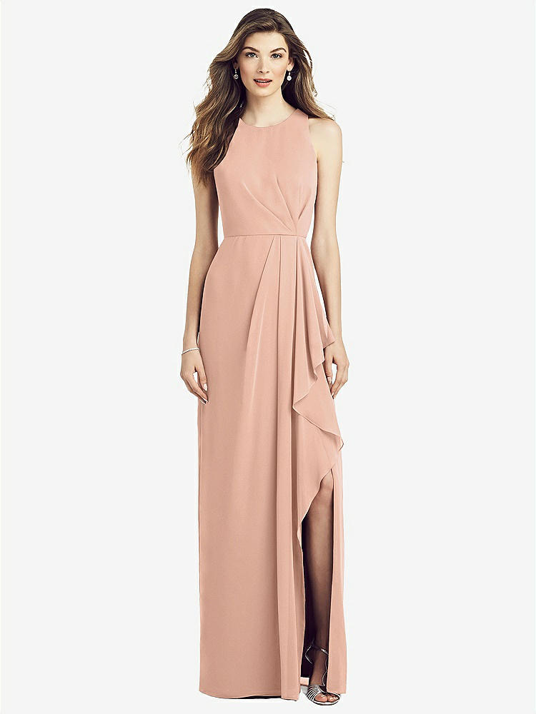 【STYLE: 6818】Sleeveless Chiffon Dress with Draped Front Slit【COLOR: Pale Peach】