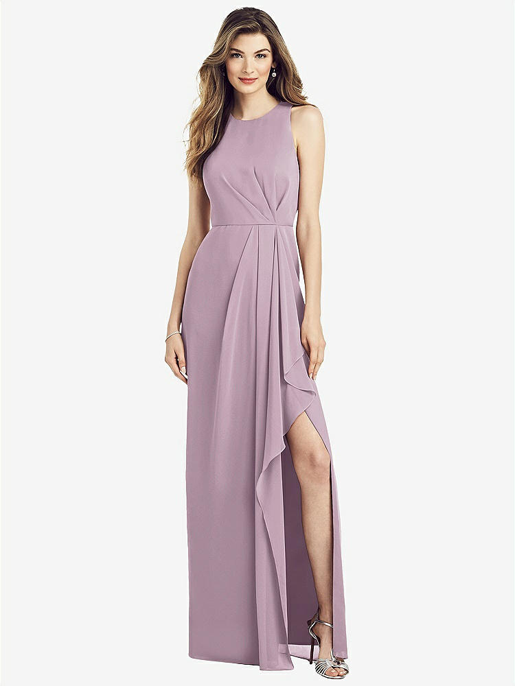 【STYLE: 6818】Sleeveless Chiffon Dress with Draped Front Slit【COLOR: Suede Rose】