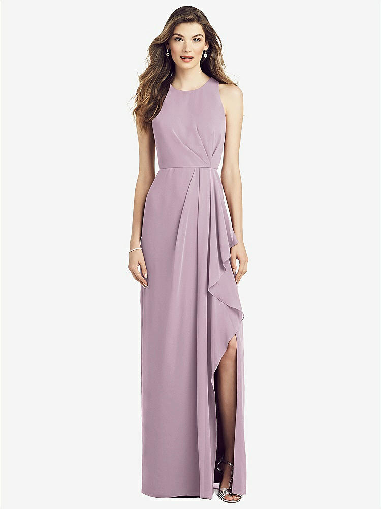 【STYLE: 6818】Sleeveless Chiffon Dress with Draped Front Slit【COLOR: Suede Rose】