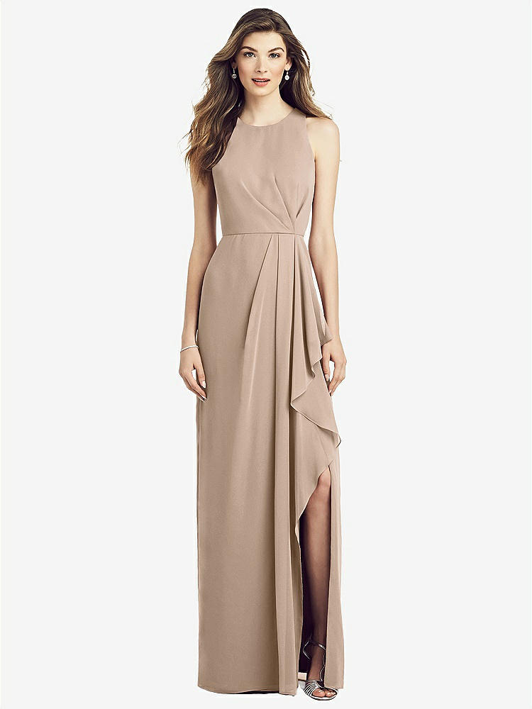 【STYLE: 6818】Sleeveless Chiffon Dress with Draped Front Slit【COLOR: Topaz】