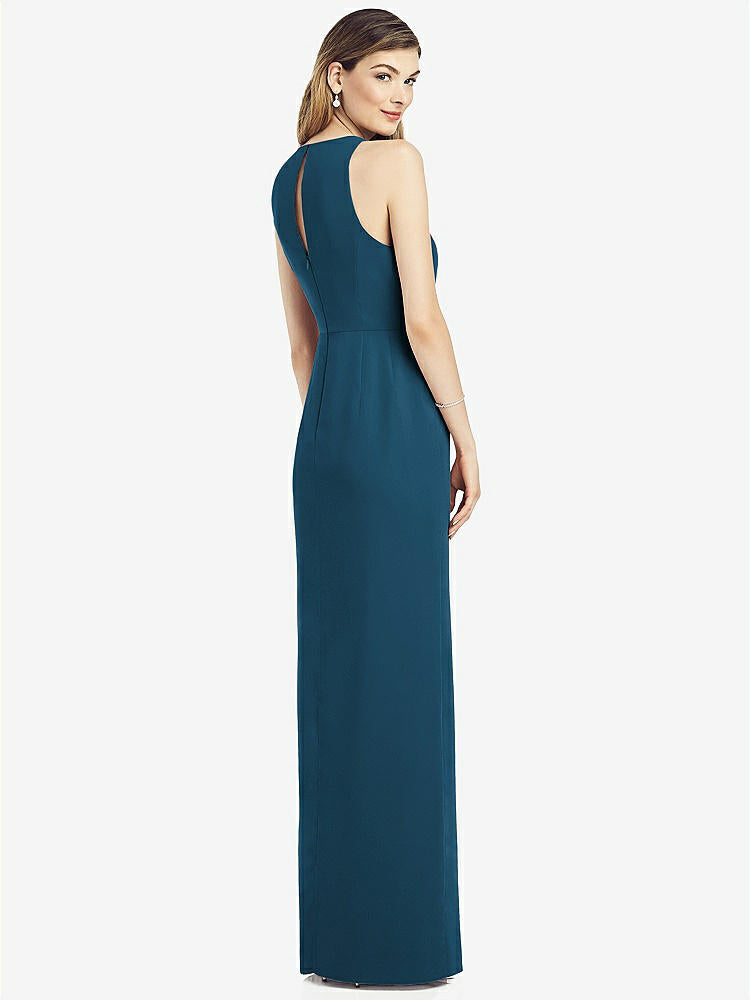 【STYLE: 6818】Sleeveless Chiffon Dress with Draped Front Slit【COLOR: Atlantic Blue】
