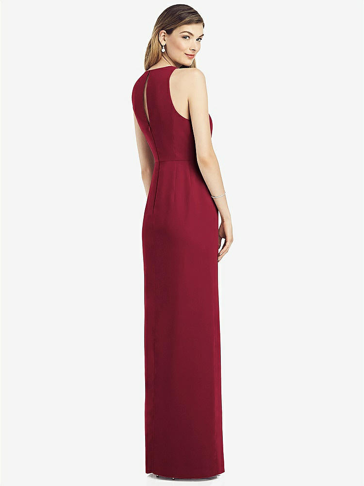【STYLE: 6818】Sleeveless Chiffon Dress with Draped Front Slit【COLOR: Burgundy】