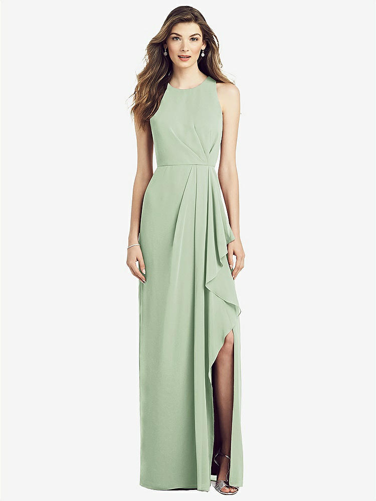 【NEW】【STYLE: 6818】ノースリーブ シフォン ドレス ドレープ フロント スリット【COLOR: Celadon】【SIZE: 00-30W】
