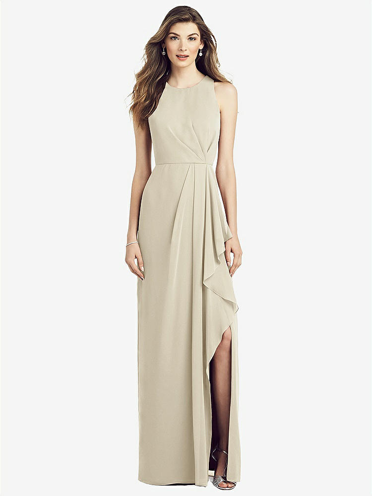 【STYLE: 6818】Sleeveless Chiffon Dress with Draped Front Slit【COLOR: Champagne】