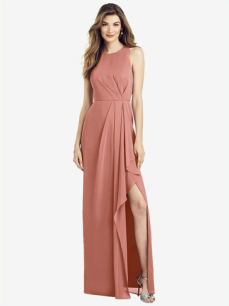 【STYLE: 6818】Sleeveless Chiffon Dress with Draped Front Slit【COLOR: Desert Rose】