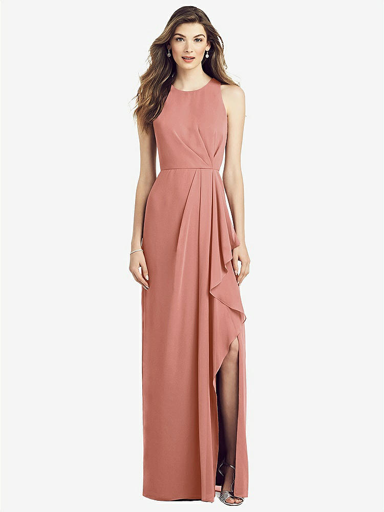【STYLE: 6818】Sleeveless Chiffon Dress with Draped Front Slit【COLOR: Desert Rose】