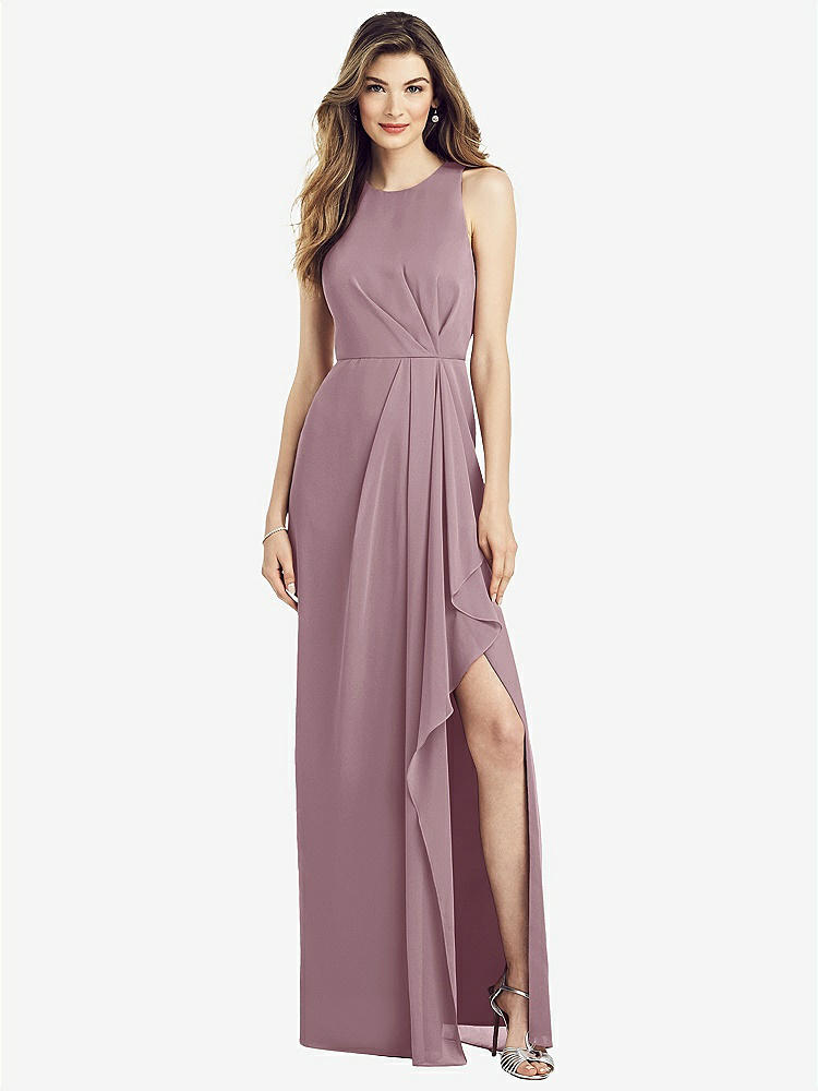 【STYLE: 6818】Sleeveless Chiffon Dress with Draped Front Slit【COLOR: Dusty Rose】