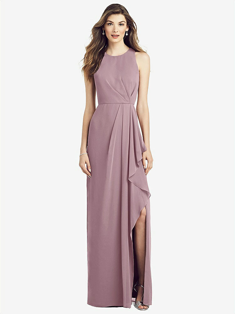 【STYLE: 6818】Sleeveless Chiffon Dress with Draped Front Slit【COLOR: Dusty Rose】