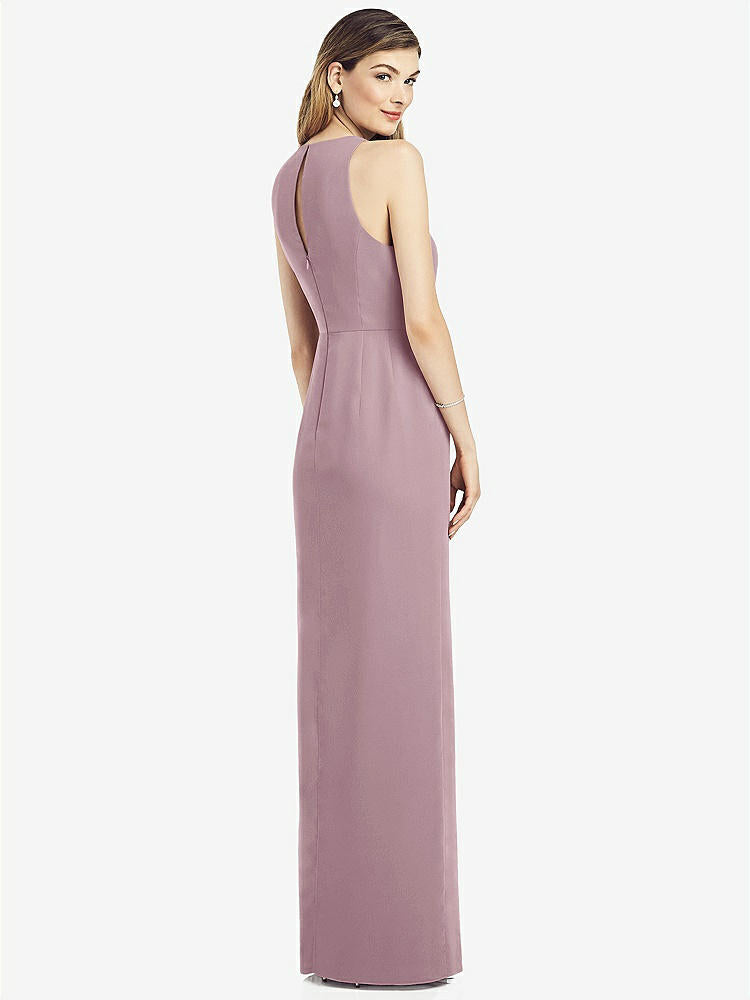 【STYLE: 6818】Sleeveless Chiffon Dress with Draped Front Slit【COLOR: Dusty Rose】