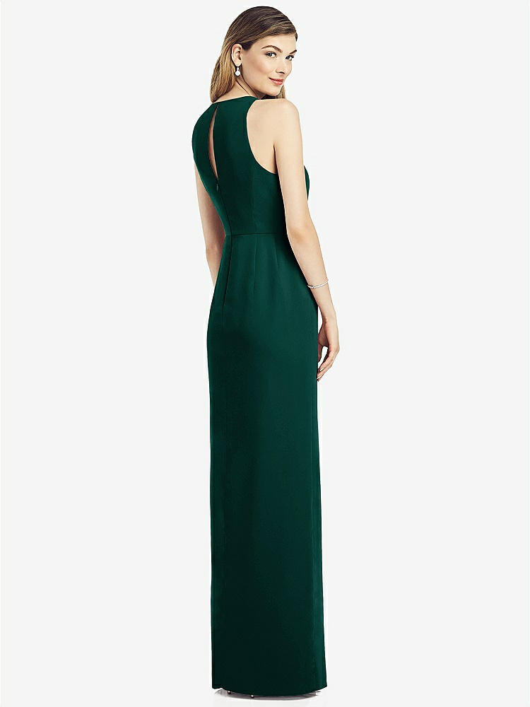 【STYLE: 6818】Sleeveless Chiffon Dress with Draped Front Slit【COLOR: Evergreen】