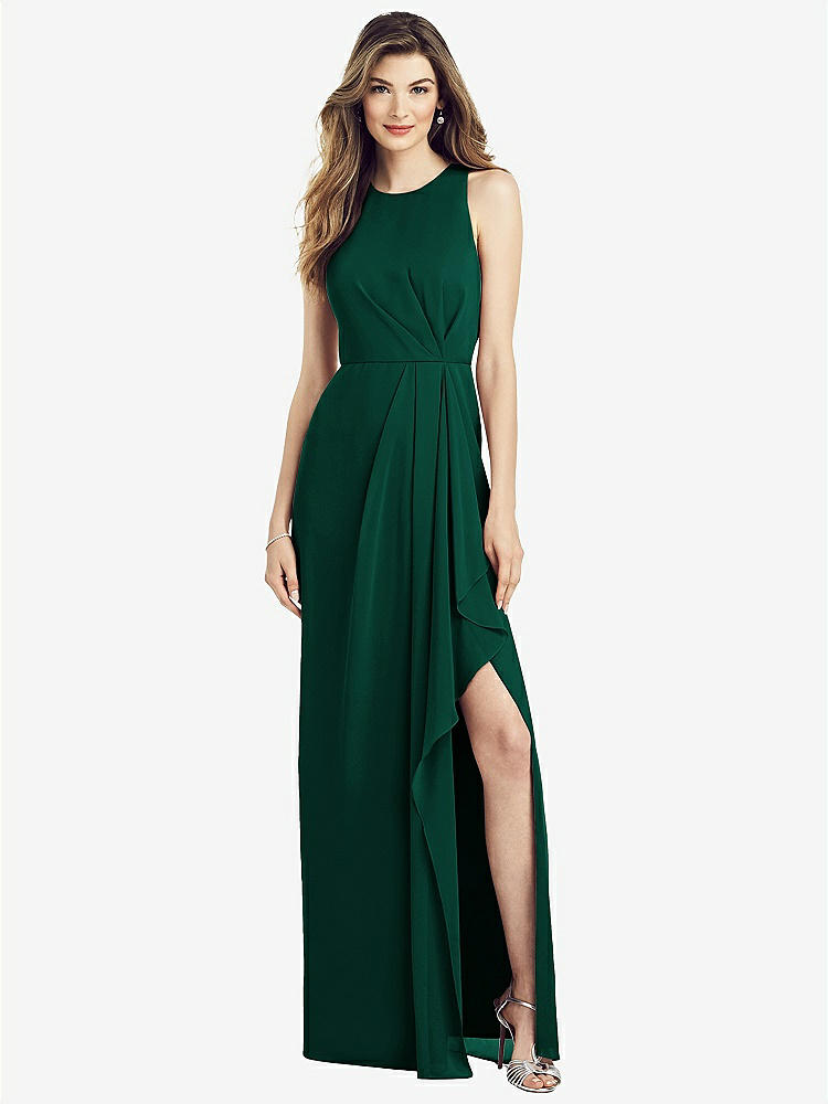 【STYLE: 6818】Sleeveless Chiffon Dress with Draped Front Slit【COLOR: Hunter Green】