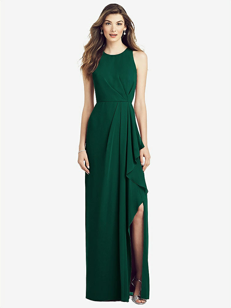 【STYLE: 6818】Sleeveless Chiffon Dress with Draped Front Slit【COLOR: Hunter Green】
