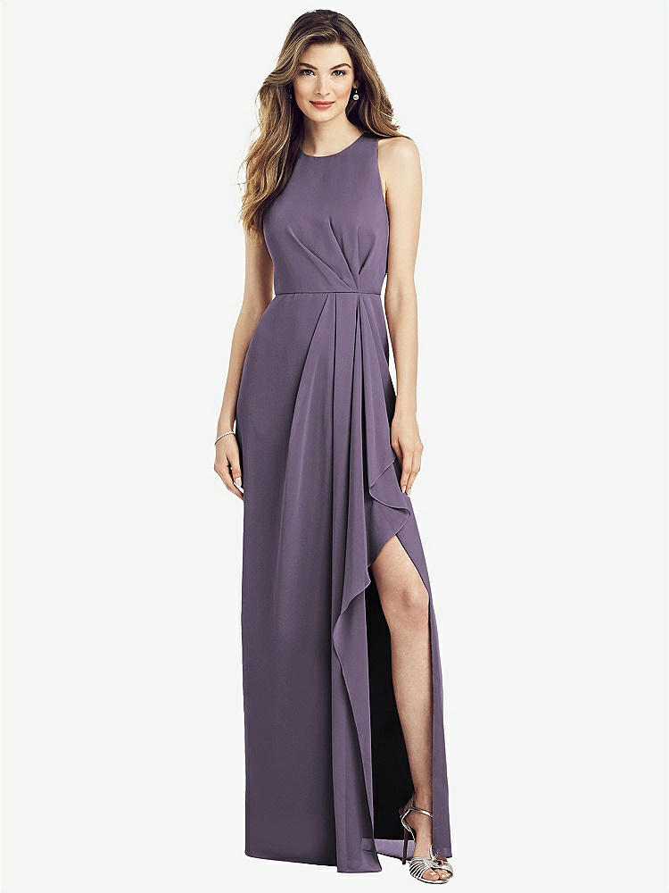 【STYLE: 6818】Sleeveless Chiffon Dress with Draped Front Slit【COLOR: Lavender】
