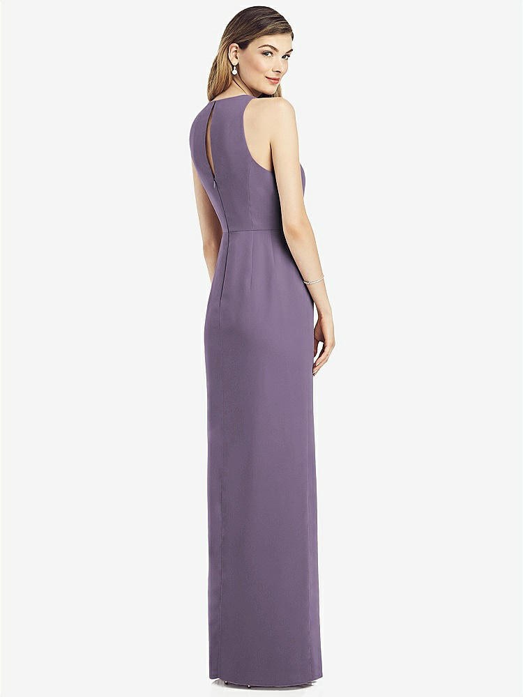 【STYLE: 6818】Sleeveless Chiffon Dress with Draped Front Slit【COLOR: Lavender】