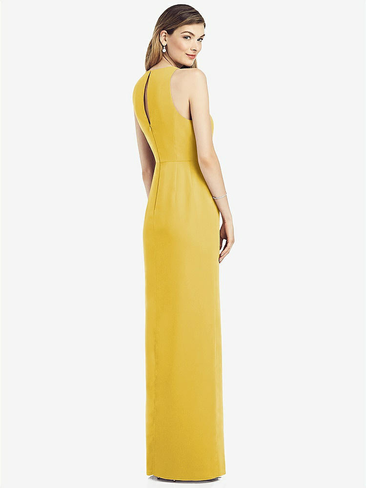 【STYLE: 6818】Sleeveless Chiffon Dress with Draped Front Slit【COLOR: Marigold】