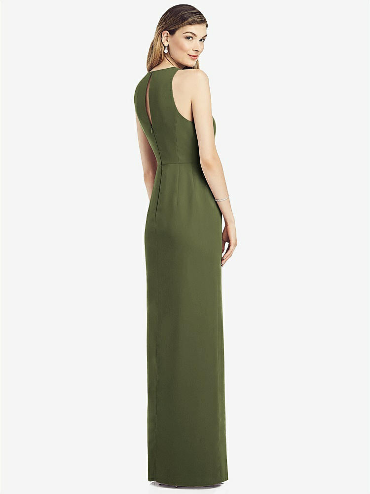 【STYLE: 6818】Sleeveless Chiffon Dress with Draped Front Slit【COLOR: Olive Green】