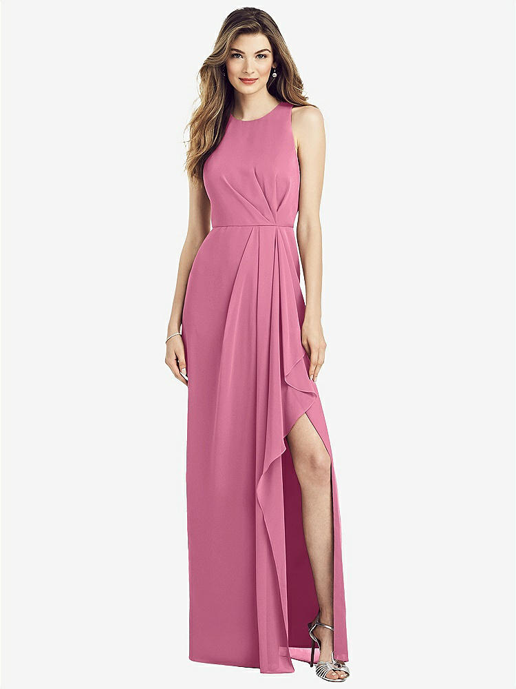 【STYLE: 6818】Sleeveless Chiffon Dress with Draped Front Slit【COLOR: Orchid Pink】