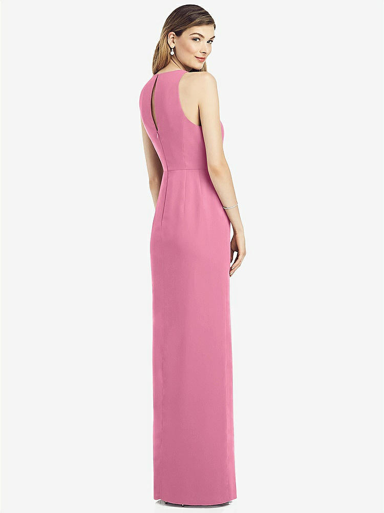 【STYLE: 6818】Sleeveless Chiffon Dress with Draped Front Slit【COLOR: Orchid Pink】
