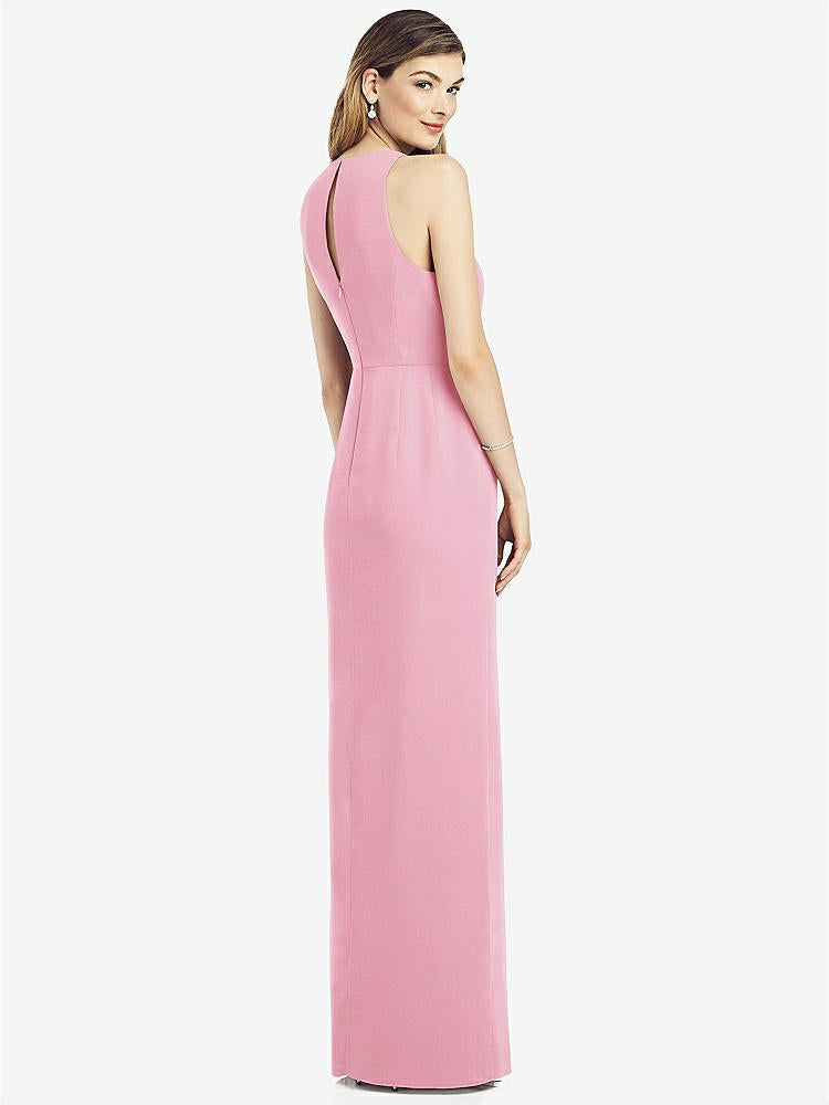 【STYLE: 6818】Sleeveless Chiffon Dress with Draped Front Slit【COLOR: Peony Pink】