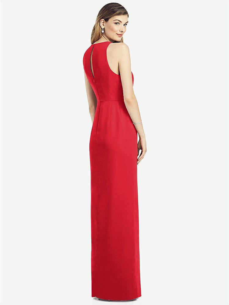 【STYLE: 6818】Sleeveless Chiffon Dress with Draped Front Slit【COLOR: Parisian Red】